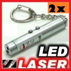 confezione da 2 2 in 1 puntatore laser rosso raggio tasca torcia a luce bianca lazer portachiavi 150m hama - 1