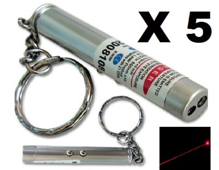 Packung mit 5 2 in 1 laserpointer taschenlampe rot weißes licht lazer 150m keyring jr international - 1