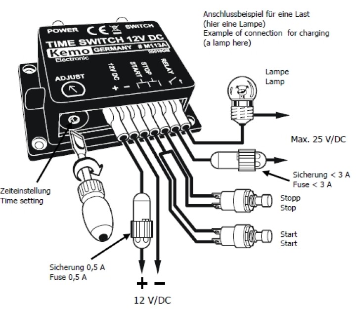 Zeitschalter 12v 13v 14v 15v dc m113a 2 sek. Bis 23 min 3a kemo - 1