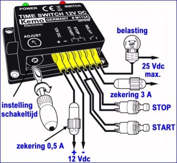 Zeitschalter 12v 13v 14v 15v dc m113a 2 sek. Bis 23 min 3a kemo - 4