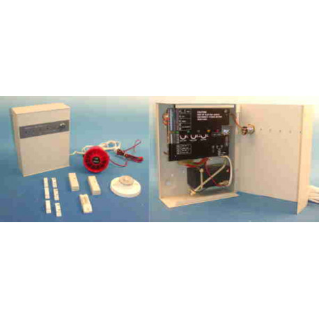 Alarm pack control panel 2 zone 220v +siren + temperature detector +contact magnetic opening jr international - 1