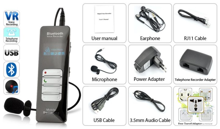 Dictáfono 8gb mp3 teléfono bluetooth grabadora de registro telefónico comunicación jr international - 4