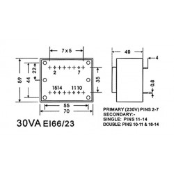 30VA transformer mold for mounting on printed circuit encap 1x18v tr / 1.667aei66 velleman - 1