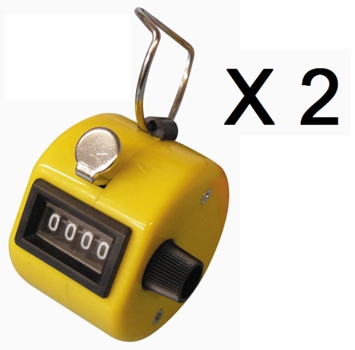 2 Yellow counter manual button click hand tally mechanical 4 digit number counts 0-9999 jr international - 1