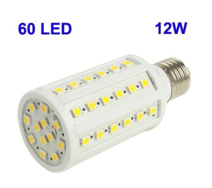 Lampadina e27 12w 220v 60 led smd 5050 360 1050 lumen bianco freddo jr international - 1
