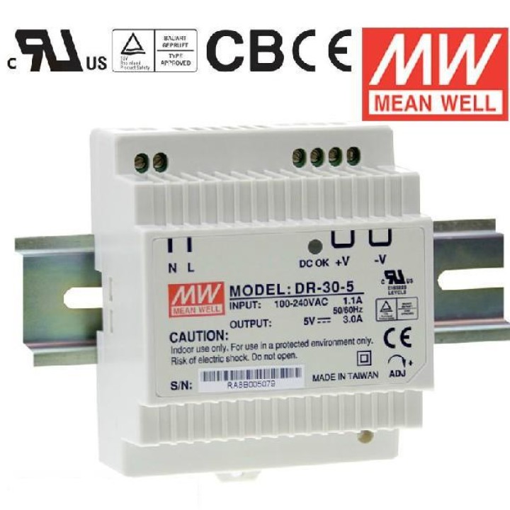 Din rail power supply 30w 5V power meanwell ac dc converter dr-30-5 DR-30W jr  international - 1