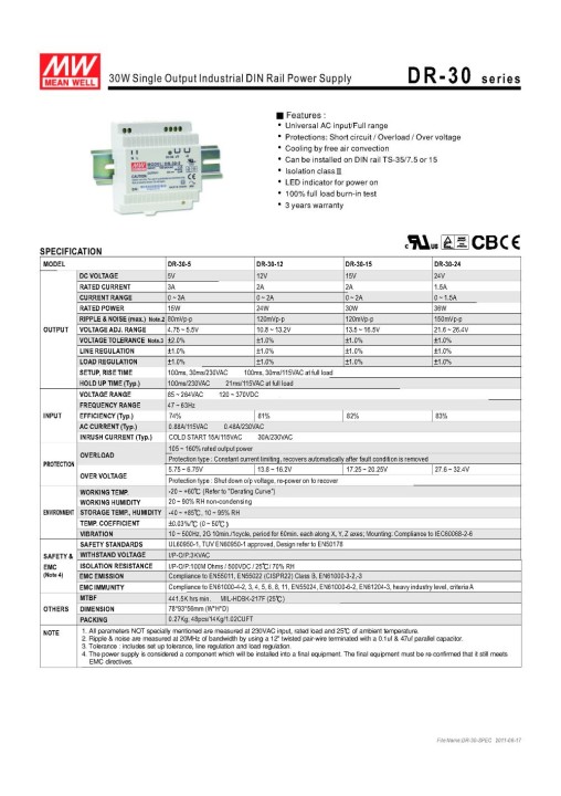 Din rail power supply 30w 5V power meanwell ac dc converter dr-30-5 DR-30W jr  international - 1