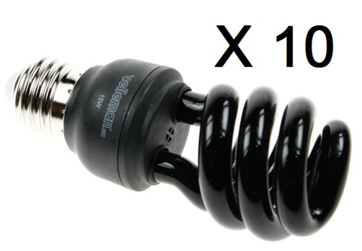 10 X cfl lampada uv luce nera e27 15w 220v 230v 240v t3 illuminazione ultravioletta lae1f8f jr international - 1