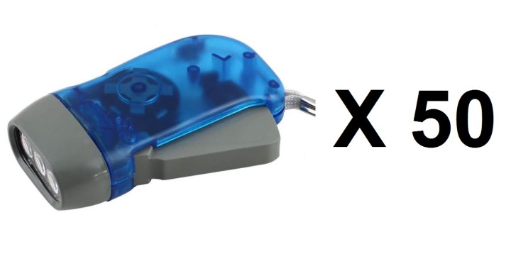50 X Linterna dinamo alumbrado luz gratuita 3 led economica energia renovable lag006.5107 jr international - 1