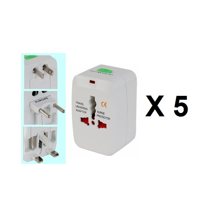 5 X Adaptador enchufe electrico viaje 150 pais europa america usa gran bretana uk australia jr international - 1
