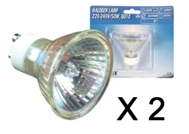 2 lampada alogena gu10 50w 230v (blister 2 pezzi)lampadina elettrica illuminazione alogena jr international - 1