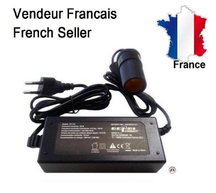 Adaptador de la energía del coche de la CA 110v-220v al cigarrillo de la CC 12v 5a 60w jr international - 1
