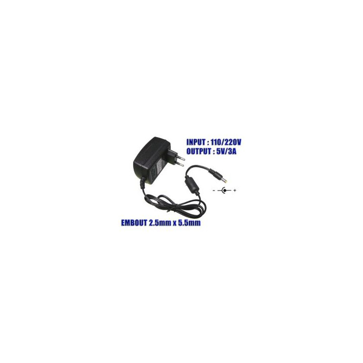 Adapter supply 220v Sector - 5V DC output 3A - Tip 2.5 x 5.5mm jr international - 1