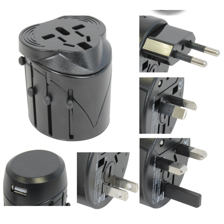 Adaptador conector electrico 150 paises con puerto usb viaje europa usa inglaterra uk australia jr international - 2