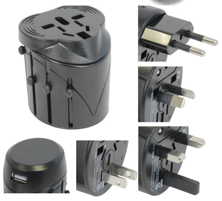 Adaptador conector electrico 150 paises con puerto usb viaje europa usa inglaterra uk australia jr international - 2