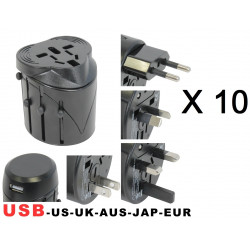 10 X Usb + universal travel ac plug adapter charger us uk eu jr international - 1