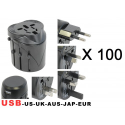 100 X Usb + universal travel ac plug adapter charger us uk eu jr international - 1
