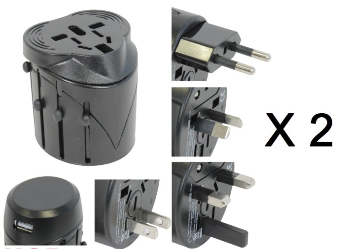 2 X Usb + universal travel ac plug adapter charger us uk eu jr international - 1