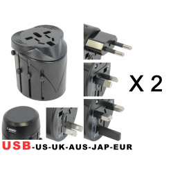 2 X Usb + universal travel ac plug adapter charger us uk eu jr international - 1