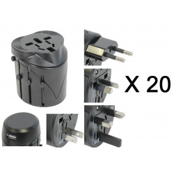 20 X Usb + universal travel ac plug adapter charger us uk eu jr international - 1
