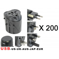200 X Usb + universal travel ac plug adapter charger us uk eu jr international - 1