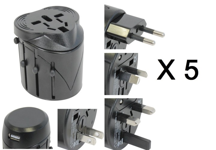 5 X Usb + universal travel ac plug adapter charger us uk eu jr international - 1