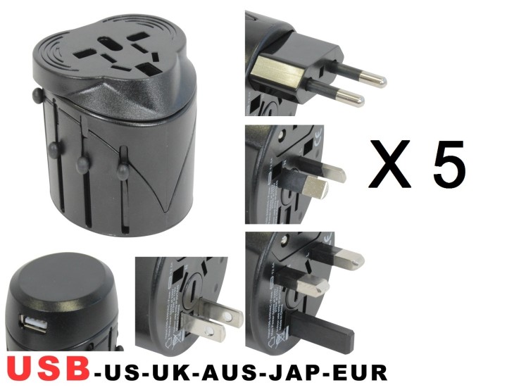 5 X Plug adapter mit usb elektrisiert 150 ländern reisen europa usa australia uk britain jr international - 1