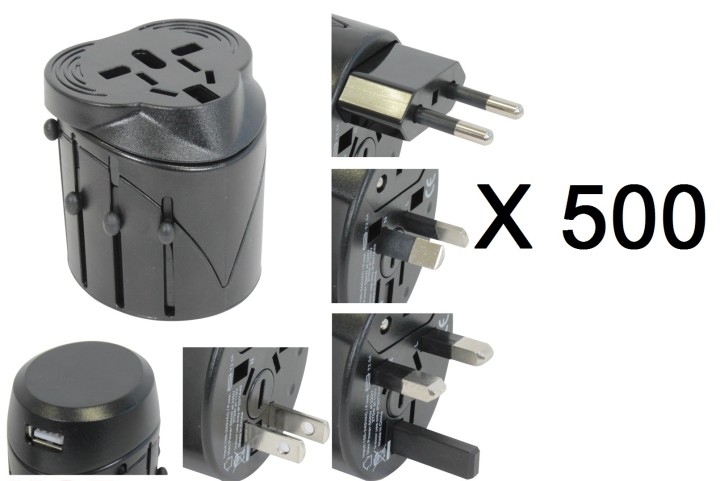 500 X Usb + universal travel ac plug adapter charger us uk eu jr international - 1