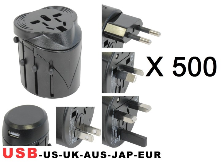 500 X Usb + universal travel ac plug adapter charger us uk eu jr international - 1