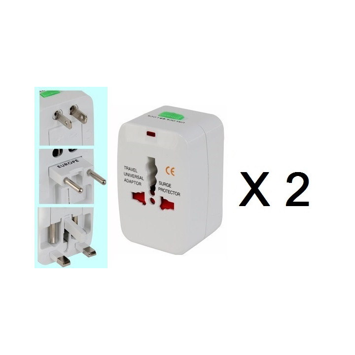 2 X Adaptador enchufe electrico viaje 150 pais europa america usa gran bretana uk australia jr international - 1