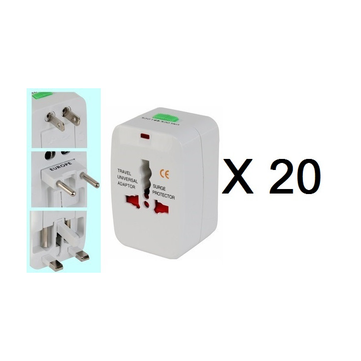 20 X Adaptador enchufe electrico viaje 150 pais europa america usa gran bretana uk australia jr international - 1