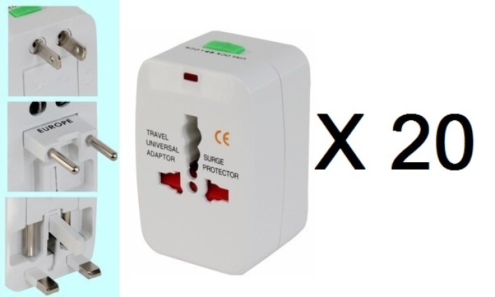 20 X Adaptador enchufe electrico viaje 150 pais europa america usa gran bretana uk australia jr international - 1