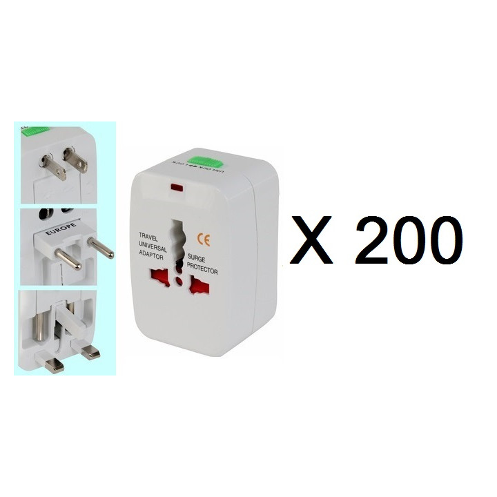 200 X Adaptador enchufe electrico viaje 150 pais europa america usa gran bretana uk australia jr international - 1