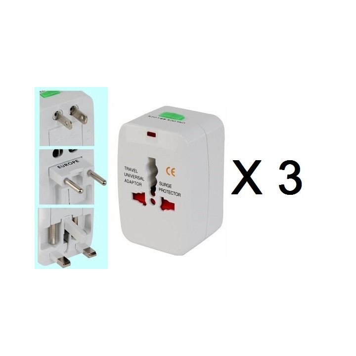 3 X Adaptador enchufe electrico viaje 150 pais europa america usa gran bretana uk australia jr international - 1