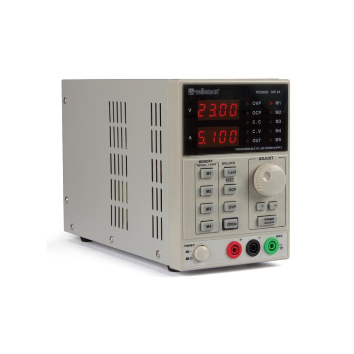 Programmierbare Labornetzgerät - 0-30 VCC / 5A max - Doppel-LED-Display mit Schnittstelle velleman - 3