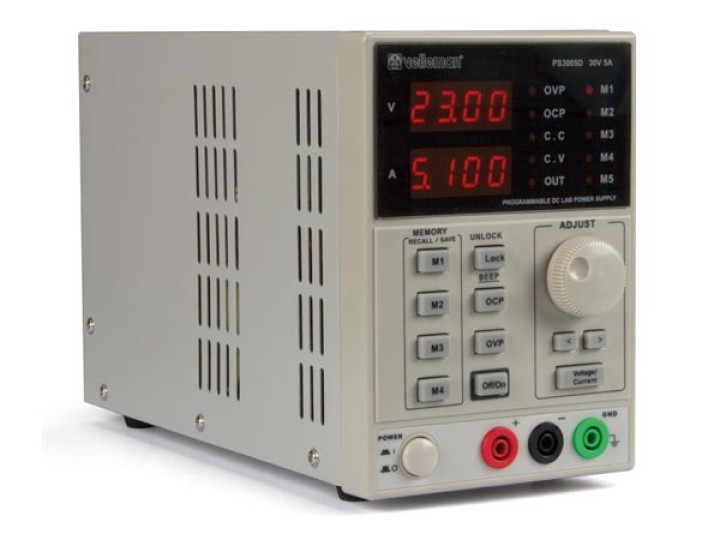 Alimentazione da laboratorio programmabile alimentazione - 0-30 Vcc / 5A max - doppio display a LED con interfaccia velleman - 3