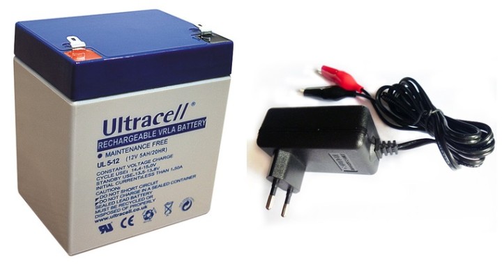 lotto 1 12v 5ah batteria + 1 caricatore 220v 12v jr international - 1