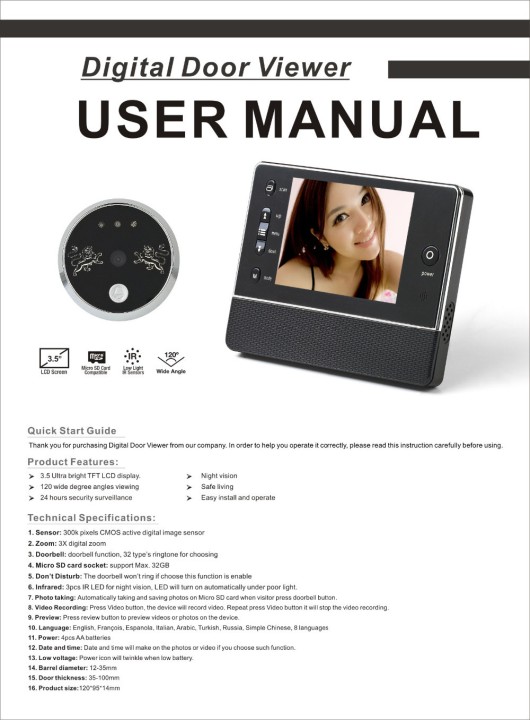 Tür-Projektor-3,5-Zoll-LCD-Bildschirm zu Hause Digital-Tür-Projektor Telefonanlage Türklingel Access Control jr international - 