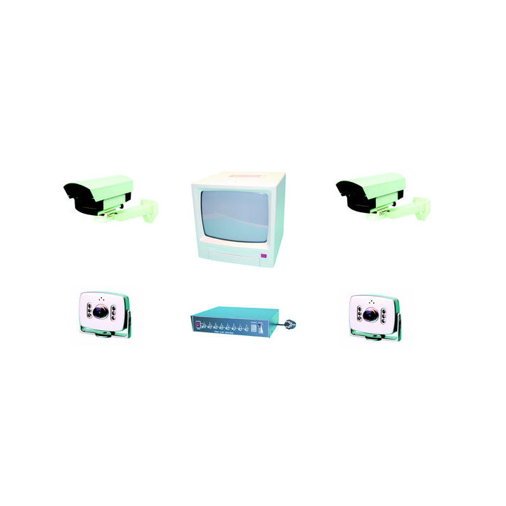 Kit vigilancia video 23cm 4 camaras negro blanco extensible hasta 8 videos vigilancia kits jr international - 1