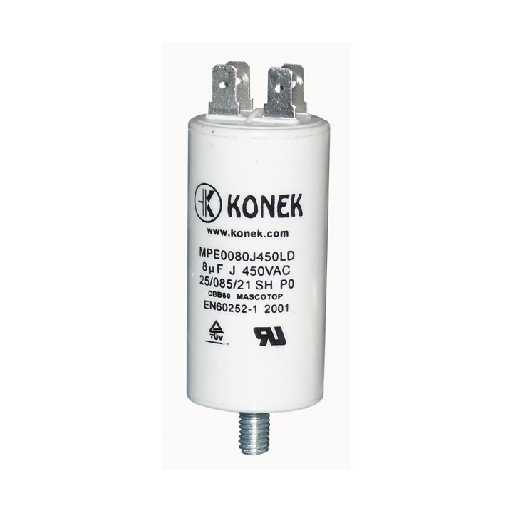 Condensador 8 mf micro farad 450v 50 60 hz condensador de arranque motor universal a borne am w1 11008 jr international - 1