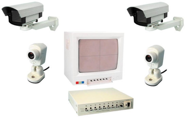 Video surveillance pack 14'' 35cm colour quad processor video pack + 4 cameras extensible to 8 cameras protection packs kits sec