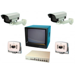 Video surveillance pack 14'' 35cm b w quad processor video pack 4 cameras extensible to 8 video surveillance system protection p