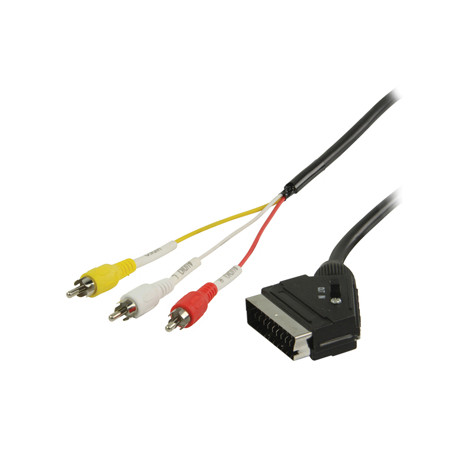 SCART Cable de adaptador macho RCA conmutación con SCART 3 RCA macho 2m negro konig - 1