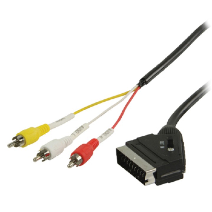 Cavo adattatore da SCART a RCA maschio con commutazione SCART 3 RCA maschio 2m nero konig - 1