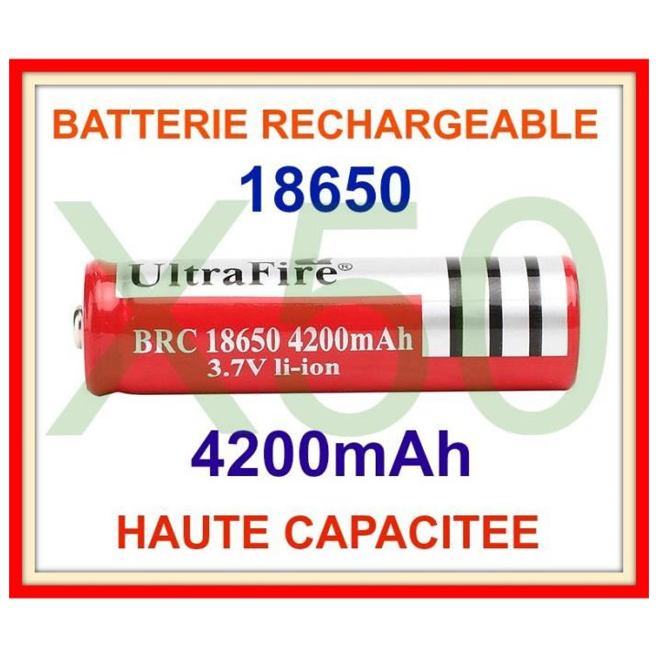 50 batterie ultrafire 3.7v 4200mah 18650 wiederaufladbare li-ionen-3a-taschenlampe tled3wz ultrafire - 1