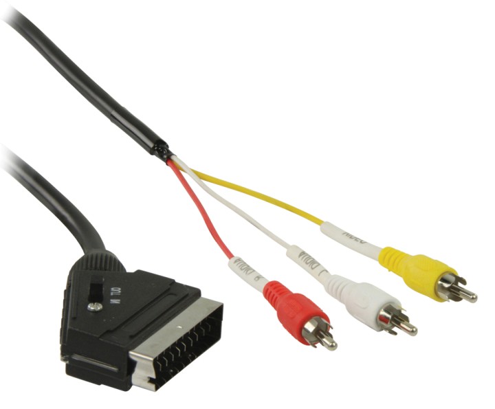 Cavo adattatore da SCART a RCA maschio con commutazione SCART 3 RCA maschio 1.00m nero konig - 1