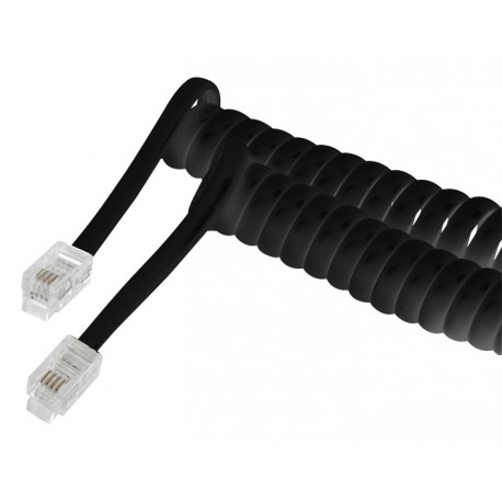 Coiled cable for headphone listening male RJ10 connector to RJ10 male 2m black konig - 1