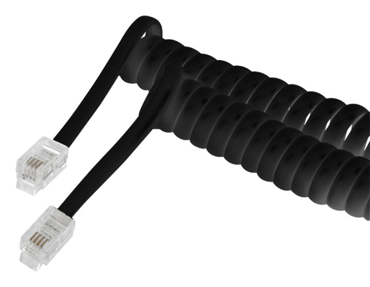 Cable en espiral para auriculares escuchando conector RJ10 macho a macho RJ10 2m negro konig - 1