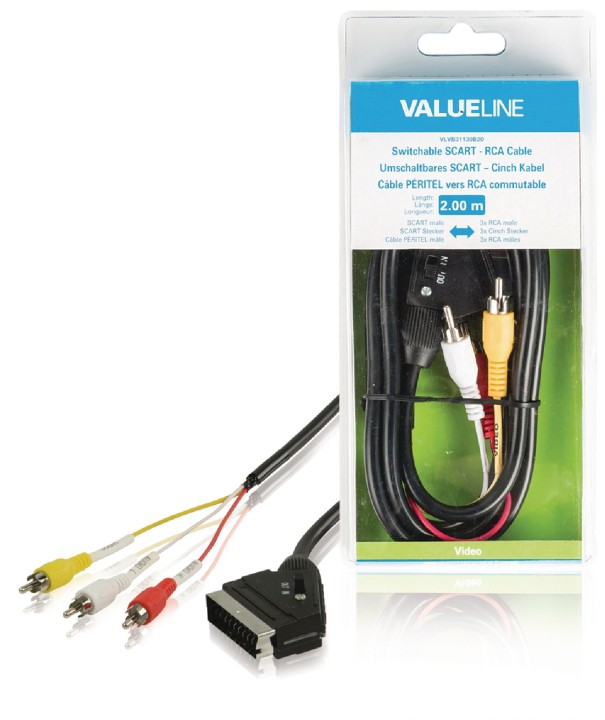 Commutabile SCART RCA per un maschio connettore SCART a 3x RCA 2m maschio nedis nero konig - 1