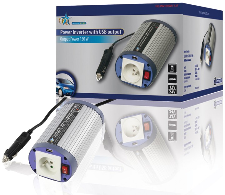Konverter 12v 220v 150w + USB mit Erdungsstift 230v 240v HQ-INV150wu12f hq - 1
